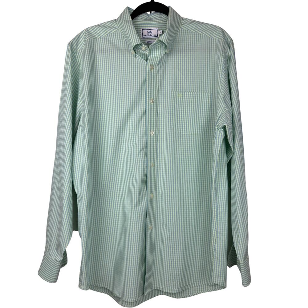 Southern Tide Classic Fit Button Down Shirt Mens L Green Gingham Cotton